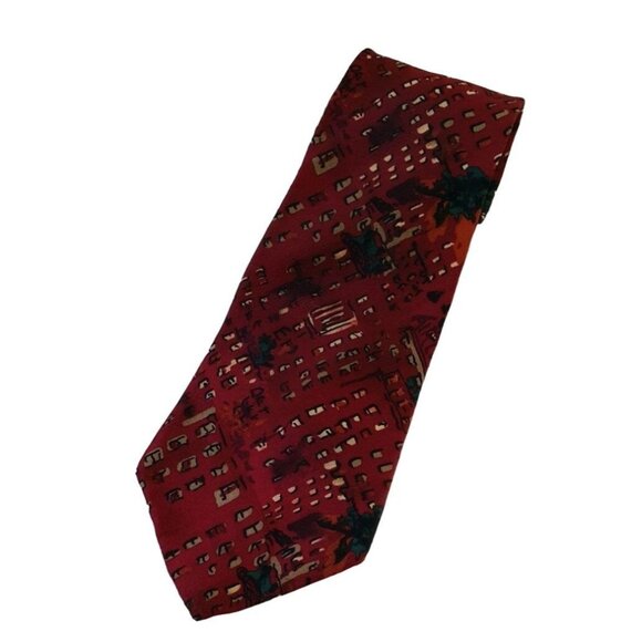 2/$15 J. Garcia Mens Holiday Necktie Red 57.75" Green Trees Winter Tie 100% Silk - Picture 5 of 6